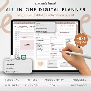 Landscape Digital Planner 2025 2026 & Undated, Goodnotes Planner, Daily Planner, Weekly Planner, Notability Planner, iPad Planner