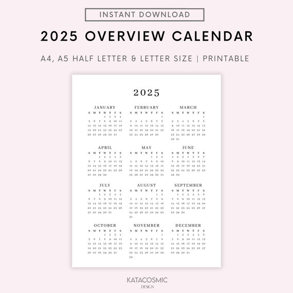 2025 Academic Year At-A-Glance Calendar | Year at a Glance | Printable Calendar | 2025 School Year Calendar | Calendar | Digital Download