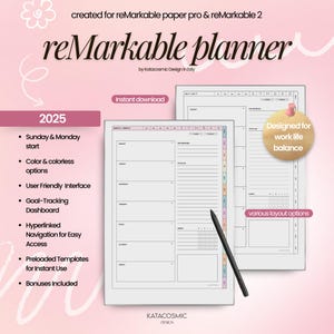 Remarkable Paper Pro Planner, 2025 Remarkable 2 & 1 Planner, Remarkable Templates, Minimalist Hyperlinked Work Planner