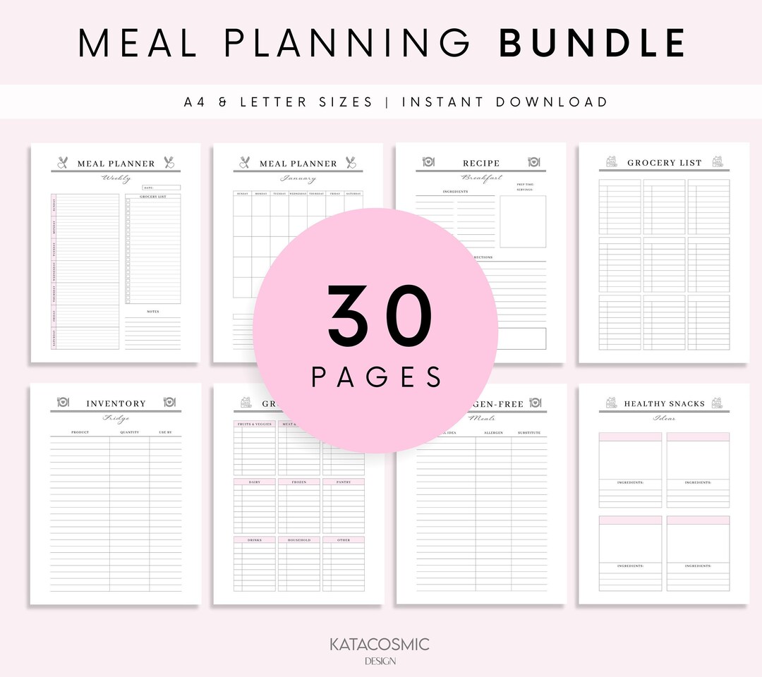 Meal Planner Weekly Meal Menu Planner DIY Recipe Planner Book Digital ...