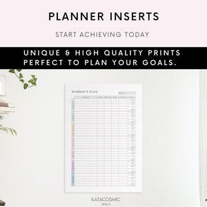 May include: A printable workout planner with a white background and a gray grid. The planner includes columns for the day of the week, exercise, sets, weight, reps, carbs, and notes. The planner is designed to help people track their workouts and progress.