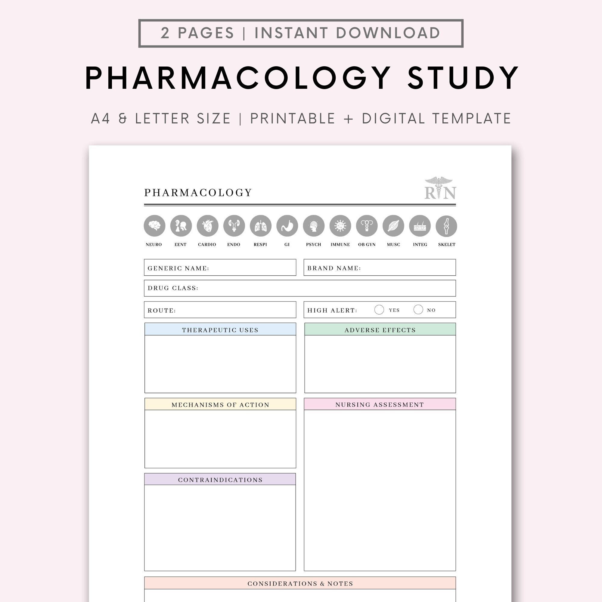 Nursing School Pharmacology Template | Printable Pharmacology Map ...
