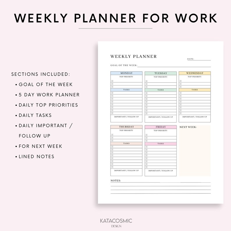 Weekly Work Planner Printable to Do List, Minimalist Weekly Schedule ...