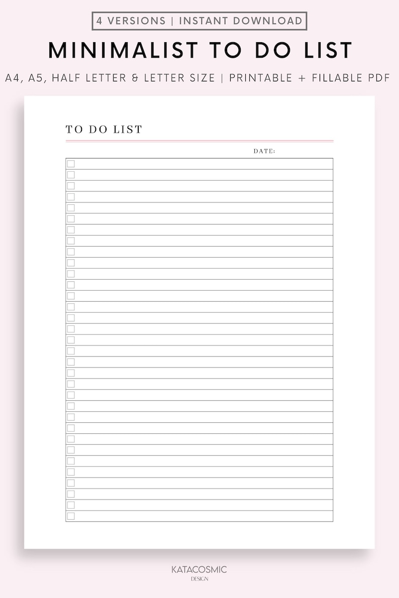 Minimal to Do List Template Printable, Simple Tasks Daily to Do List ...