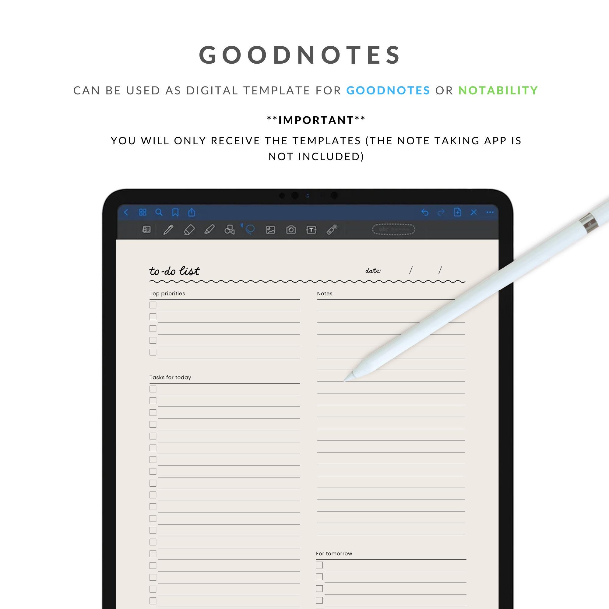 Digital to Do List Goodnotes Template Notability, Dark Mode to Do List ...