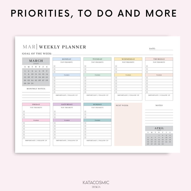 2026 Weekly Planner Printable Landscape, Minimalist Weekly Schedule, Week At a Glance, Weekly Organizer, Office Planner, To Do Desk Planner image 6