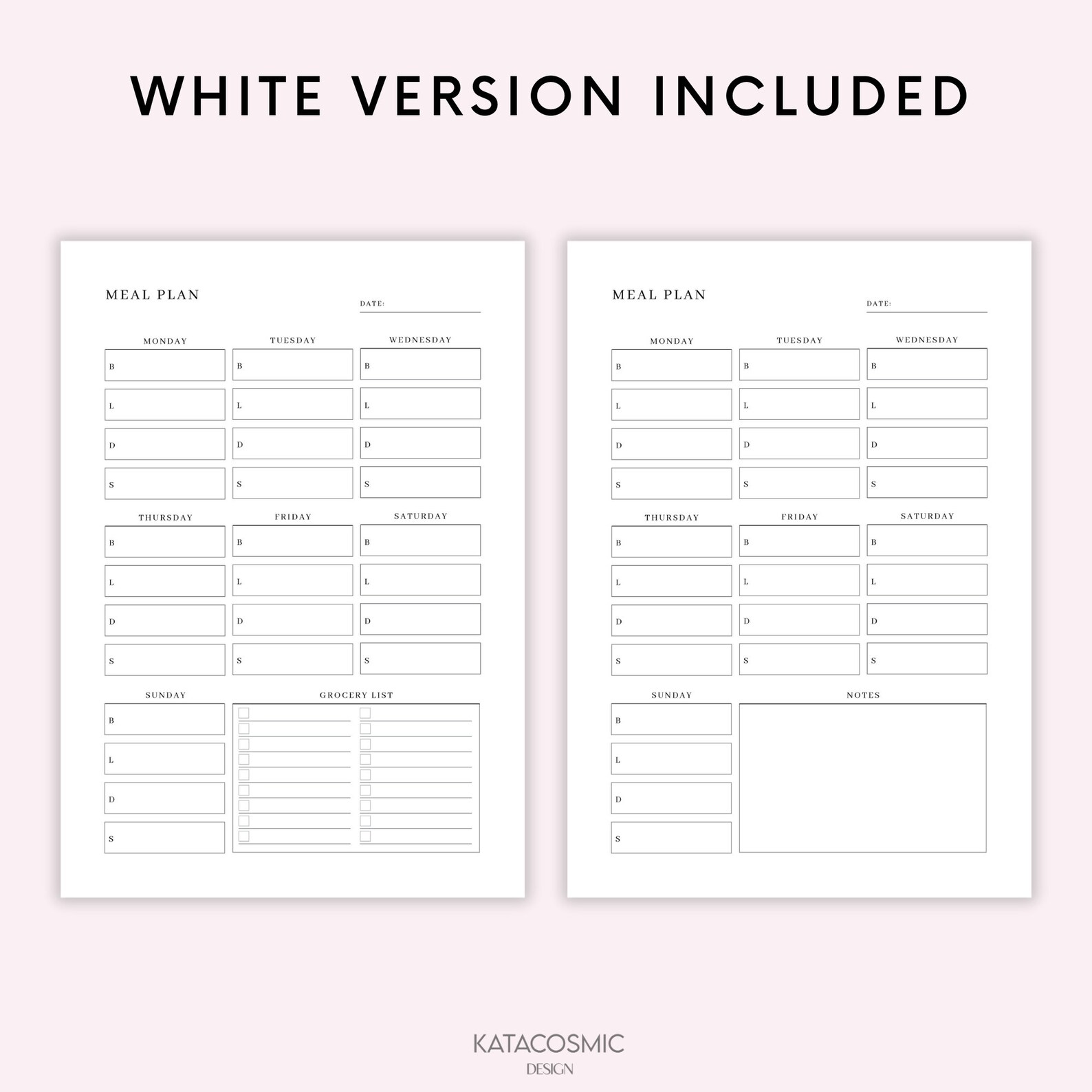 Weekly Meal Planner With Grocery List Printable Template, 7 Day Menu ...