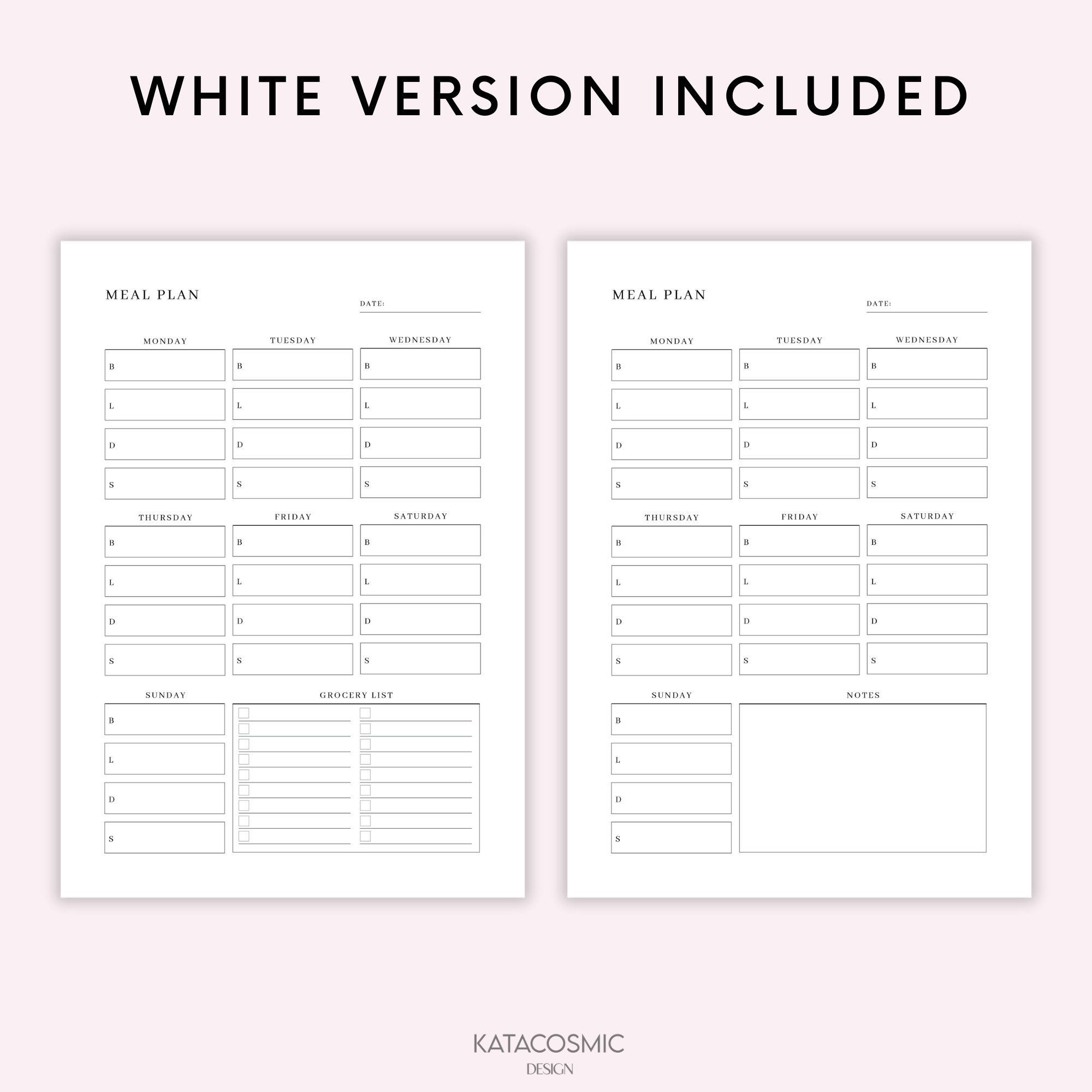 Weekly Meal Planner With Grocery List Printable Template, 7 Day Menu ...