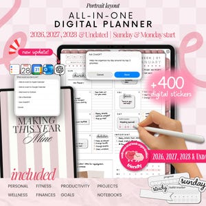 Planificador digital vertical 2026, 2027, 2028 y sin fecha, planificador Goodnotes, planificador diario, planificador semanal, planificador Notability, planificador para iPad