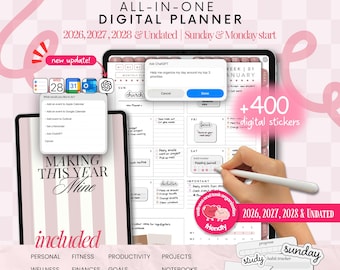 Portrait Digital Planner 2026 2027 2028 & Undatiert, Goodnotes Planer, Tagesplaner, Wochenplaner, Notability Planer, iPad Planer