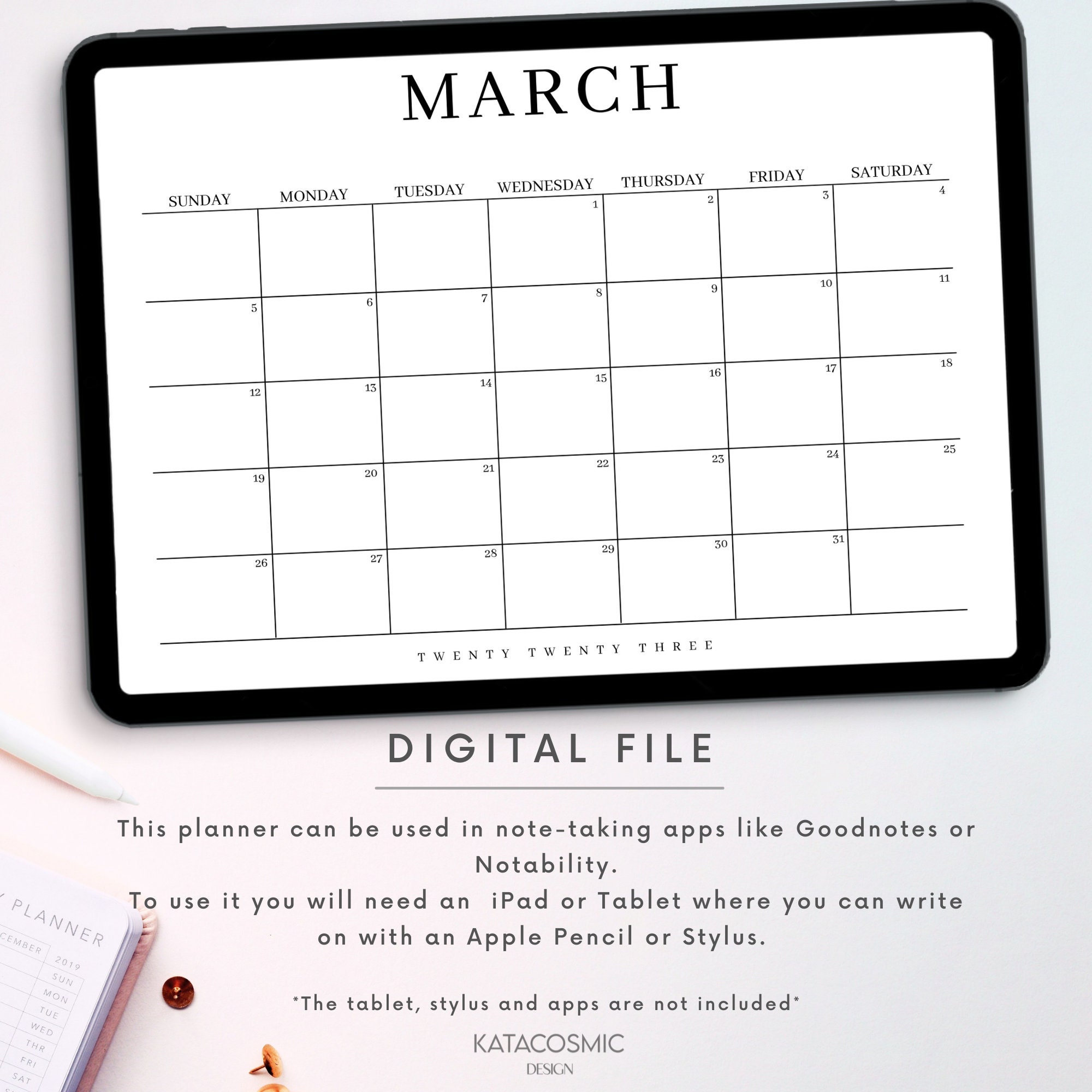 2023 Digital Monthly Planner, Printable Calendar Landscape Planner ...