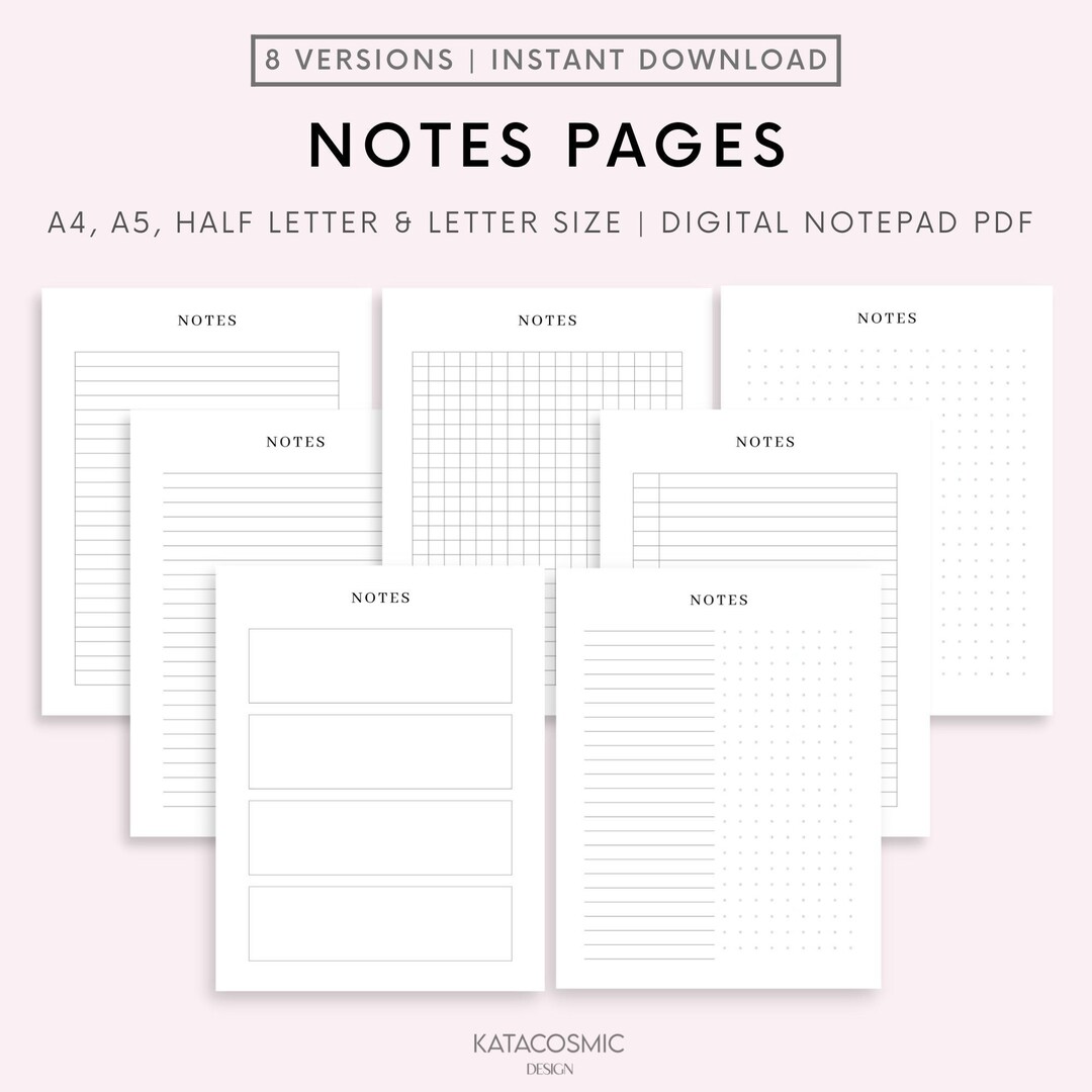 Notes Page Printable, Lined Notes Template, Note Taking, Writing Paper ...