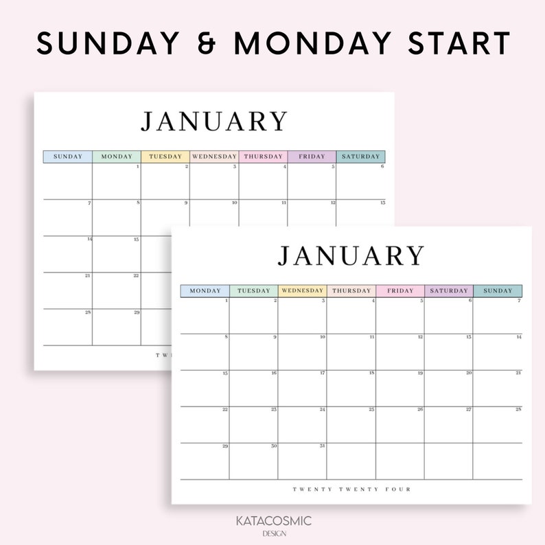Digital 2024 Monthly Calendar for Goodnotes, Desk Calendar, Minimalist Calendar, 1 Page Notepad, iPad Year Calendar Template, Monday Start image 2