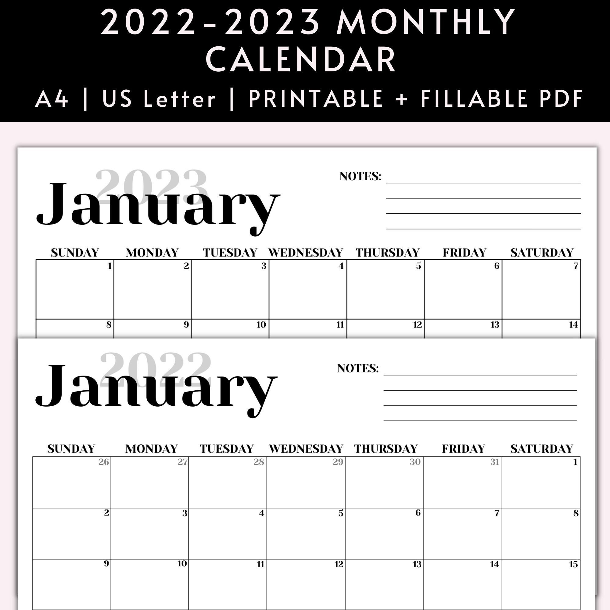 2022 Calendar Printable 2022 Calendar Template 2022-2023 - Etsy Denmark