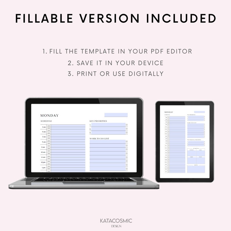 24 Hour Daily Planner Printable, Daily to Do List for Work / Personal ...