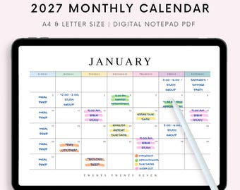 2027 Calendar 2027 Monthly Planner Landscape Elegant Monthly Calendar Sunday & Monday Start 2027 A4 Letter Size Wall Calendar PRINTABLE PDF