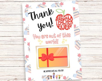 Teacher Appreciation Week Gift PRINTABLE Gift Card Holder Teacher Thank You Card Teacher Gift from Student PTO PTA Apple Gas Card Target Tag
