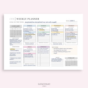 Utskrivbar veckoplanerare för kontor 2023, minimalistiskt veckoschema, vecka i korthet, veckoorganisatör, kontorsplanerare, att-göra-skrivbordsplanerare bild 2