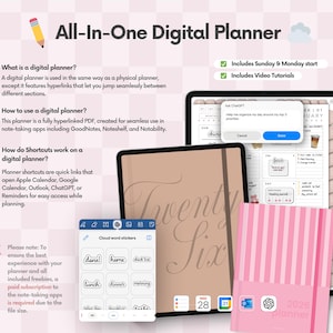Portrait Digital Planner 2026 2027 2028 & Undated, Goodnotes Planner ...