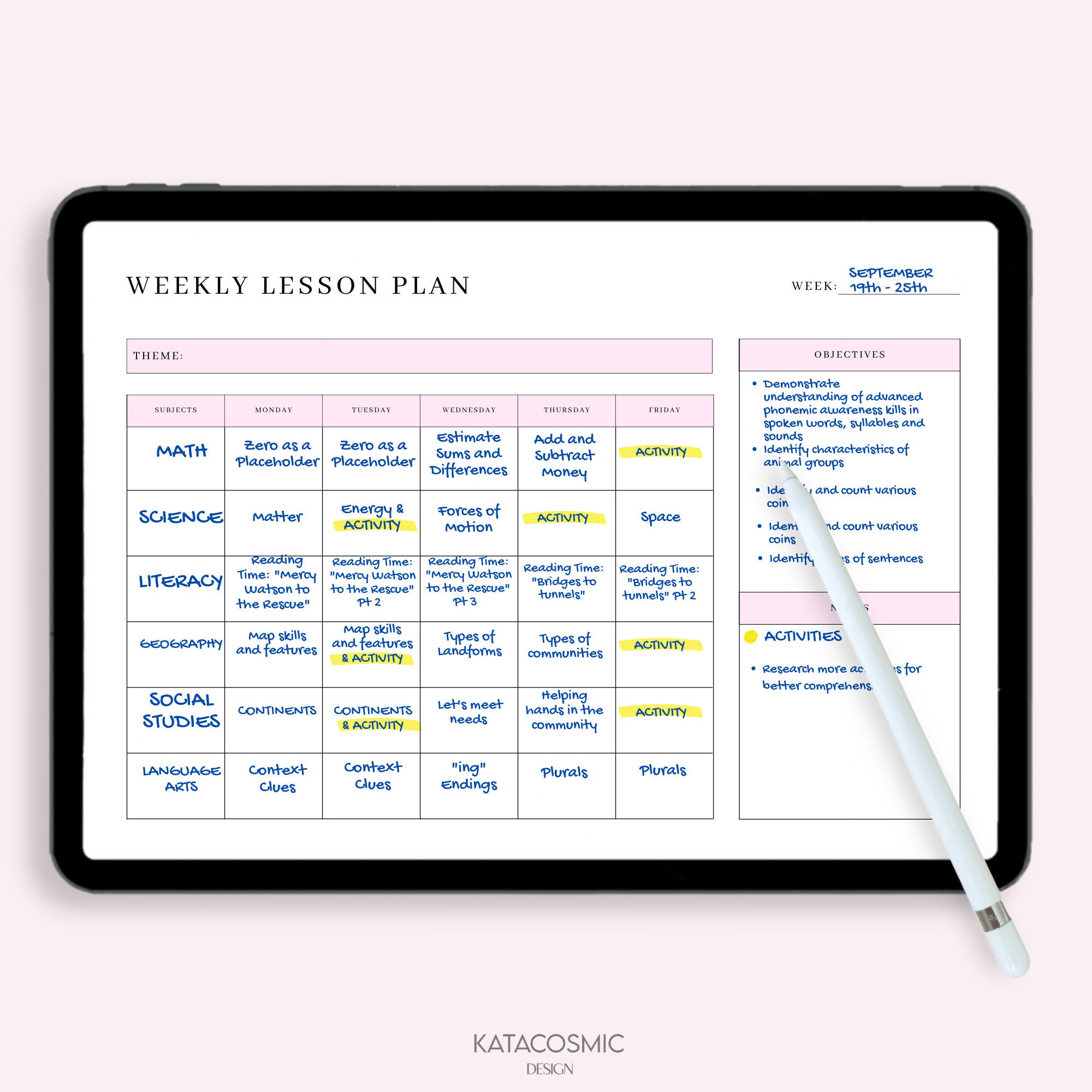 Weekly Lesson Plan Printable, Editable Weekly School Schedule, Simple ...
