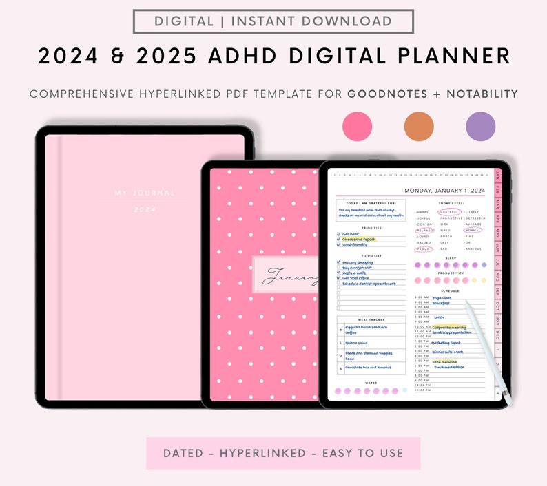 2024 ADHD Planner, ADHD Daily Planner, Adhd GoodNotes Planner, Adhd Adult Planner, Planner Adhd, ADHD Planner, Adhd Digital Daily Planner