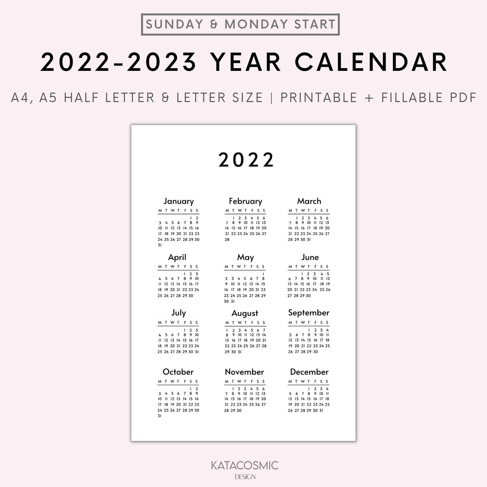202223 Kalender Afdrukbaar Jaarkalender Moderne Kalender Etsy België