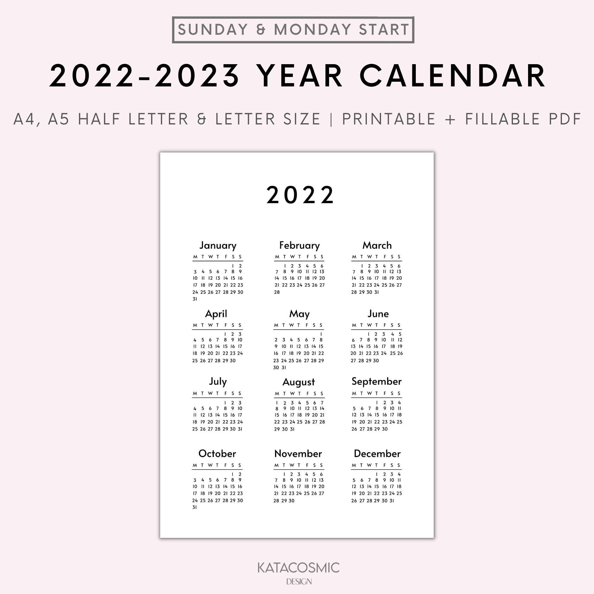 2022 23 calendar printable yearly calendar modern calendar etsy australia
