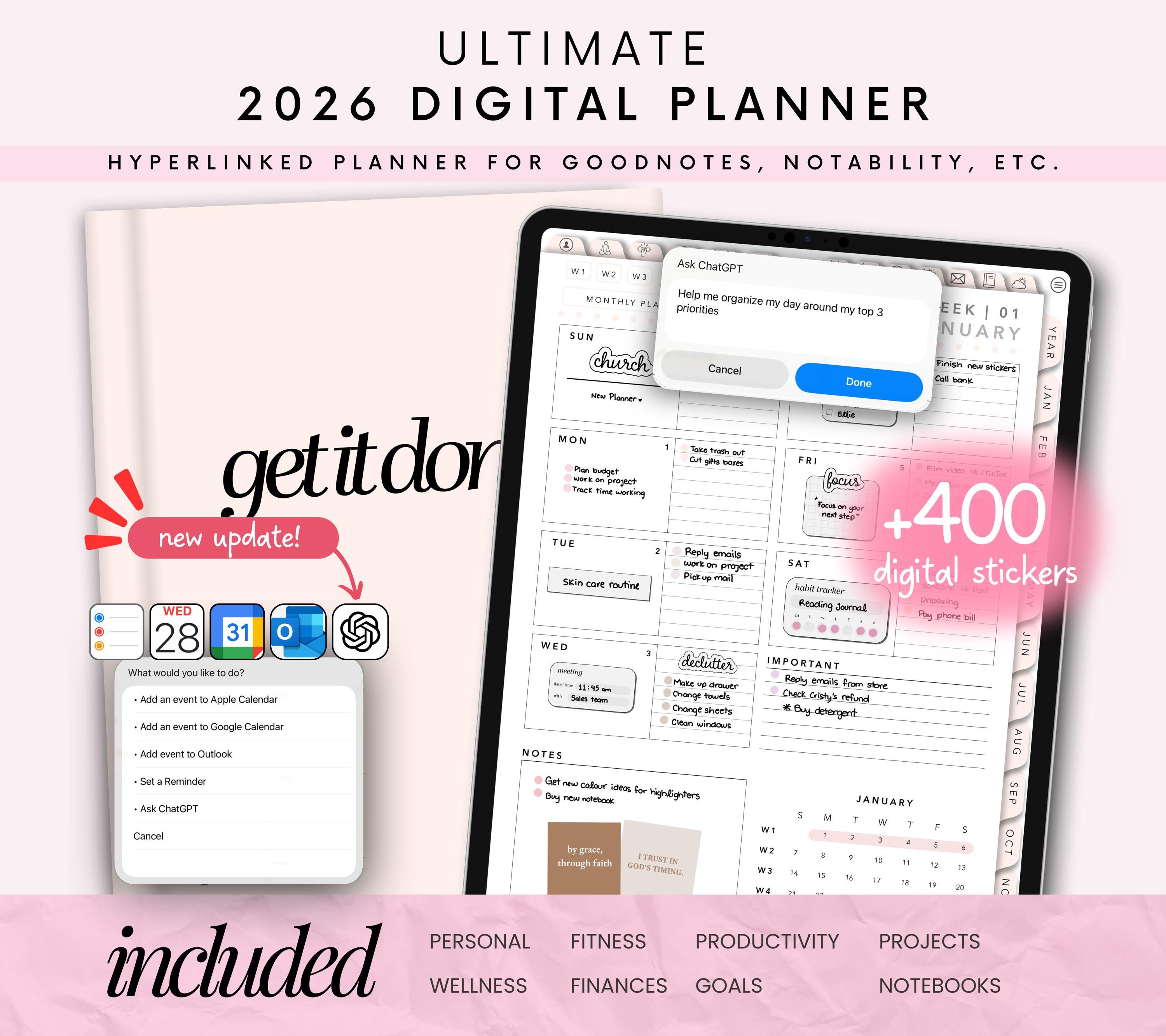 All-in-one Digital Planner 2025, Digital Planner, Digital Journal, Digital  Goodnotes Template, Weekly, Daily Planner, Notability Planner - Etsy Israel, image size:3000x2666