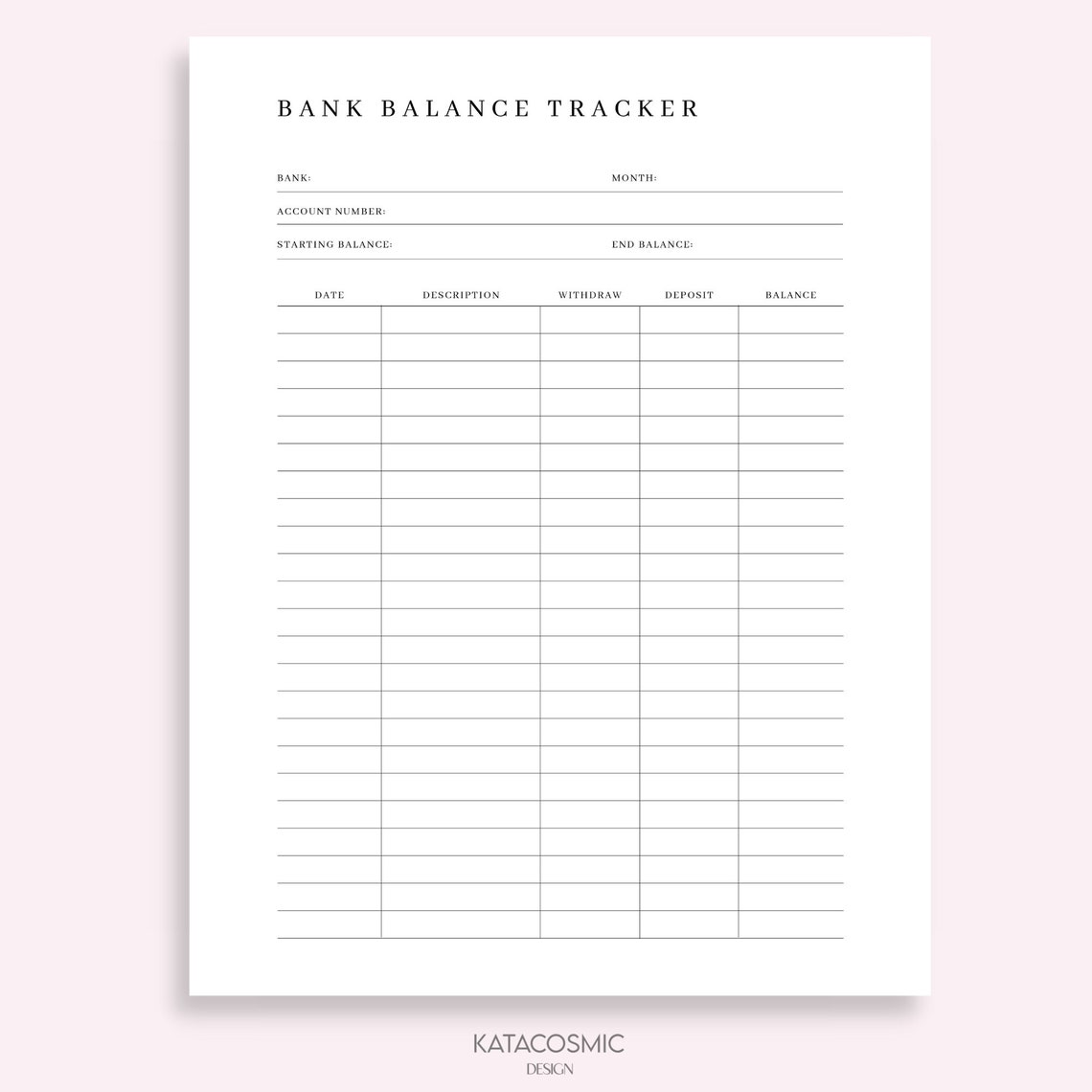 Bank Balance Sheet Printable, Bank Account Transactions Tracker ...