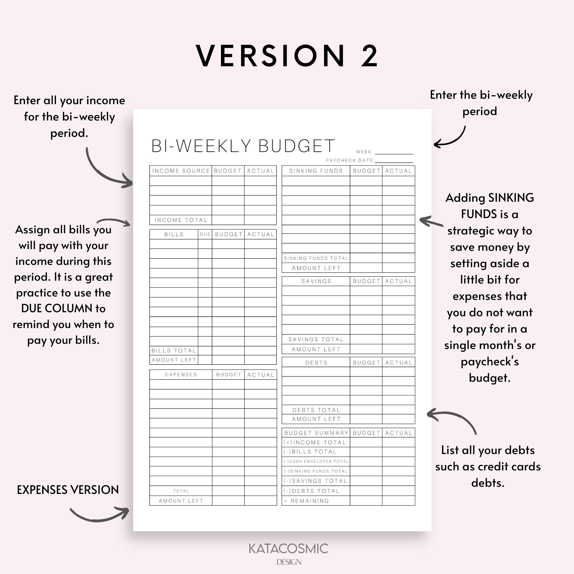 Biweekly Budget Planner Printable Budget by Biweekly US Etsy UK