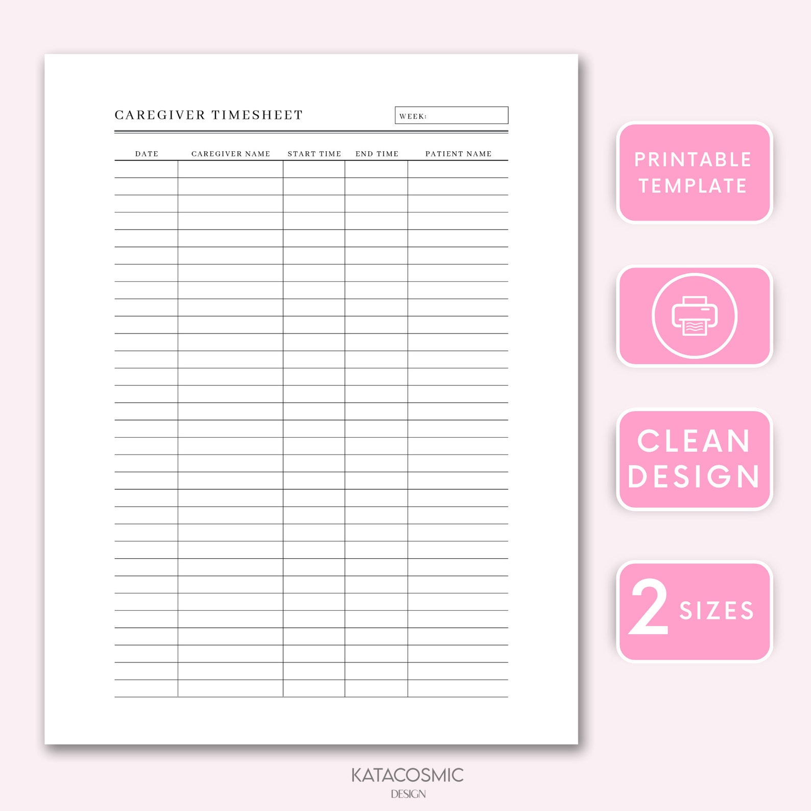 Printable Caregiver Timesheet, Home Health Care Time Sheet, Caregiver ...
