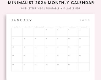 Editable 2026 Monthly Calendar, Back to School, Teacher Calendar, Fill in Calendar, 12 Month Calendar, Blank, Digital Download, PDF