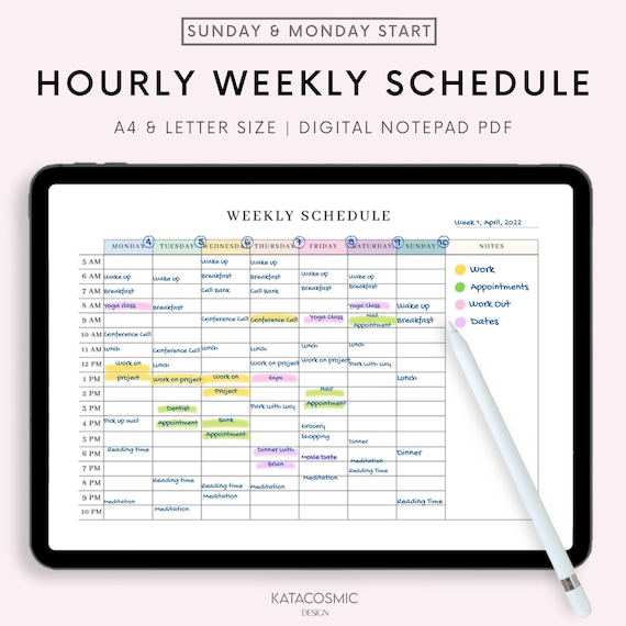Simple Weekly Schedule Planner Printable | Study Schedule | Weekly Timetable | Weekly Agenda | A4 A5 US Letter | Instant Download