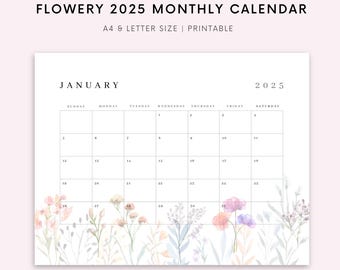 2025 Calendar 2025 Monthly Planner Landscape Colorful Monthly Calendar Sunday & Monday Start 2025 A4 Letter Size Wall Calendar PRINTABLE PDF