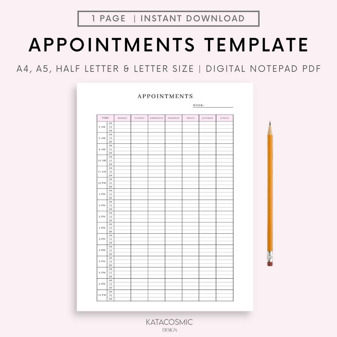 Printable Appointment Book Print at Home Timeslot Booking - Etsy