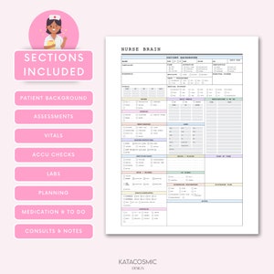 Med Surg Nursing Report Sheet, ICU Nurse Brain Telemetry Nurse Handoff Report Sheet, Rn Report Sheet W/ Labs & Nurse Hourly To Do, A4-Letter image 3