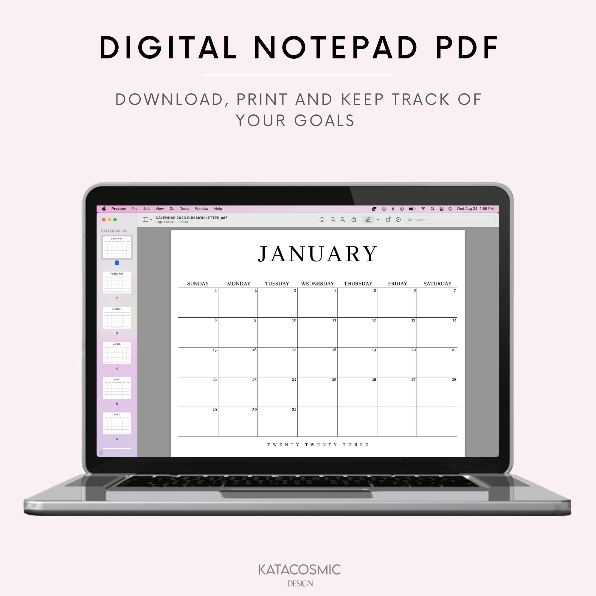 2023 Digital Monthly Planner, Printable Calendar Landscape Planner ...