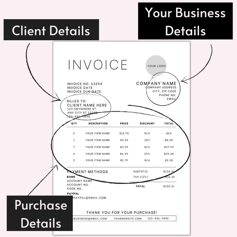 INVOICE TEMPLATE Printable Invoice Custom Order Forms - Etsy