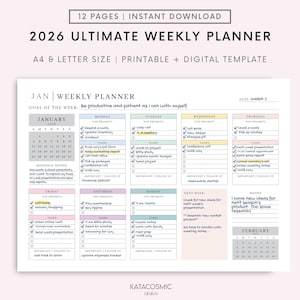 2026 Wochenplaner Druckbare Landschaft, Minimalistischer Wochenplan, Woche auf einen Blick, Wochenplaner, Büroplaner, To Do Schreibtischplaner