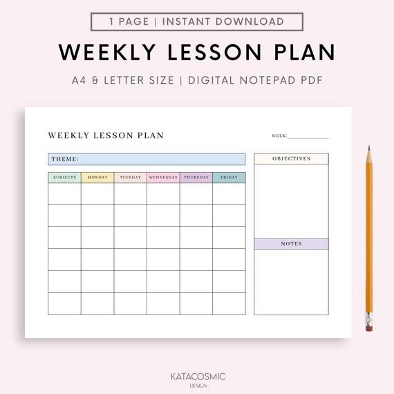 Printable Weekly Lesson Plan Template Preschool/Kindergarten, Daily Lesson Plan, Lesson Plan Book Download, A4 A5 & Letter PDF Instant