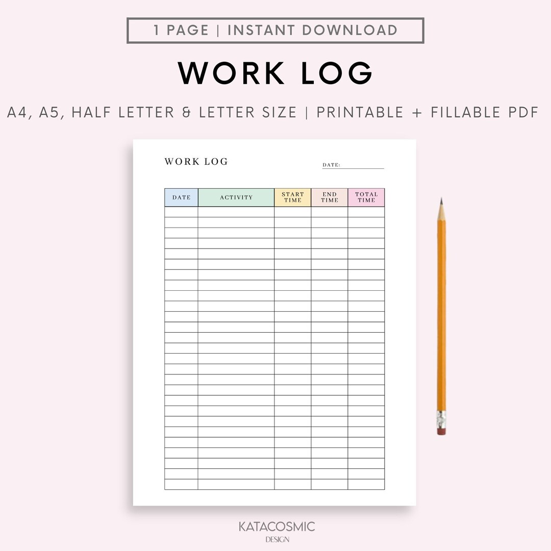 Daily Work Hours Log Printable, Time Log, Time Tracker, Working Hours