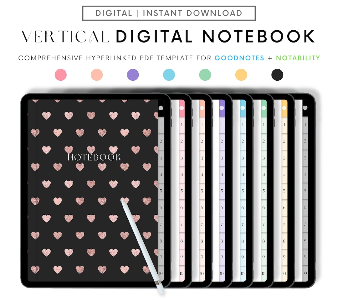 Portrait Digital Notebook Goodnotes, 10 Tab Digital Notebook for ...