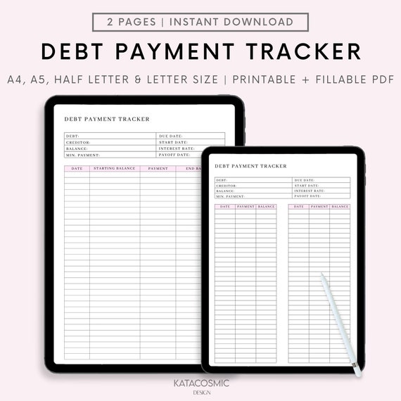 Debt Payment Tracker Printable Debt Tracker Printable Debt - Etsy