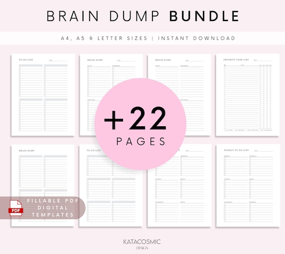 EDITABLE Brain Dump Template BUNDLE, To Do List Printable, ADHD Daily Planner, Productivity, Priority Matrix, Work Day, Thoughts Organizer