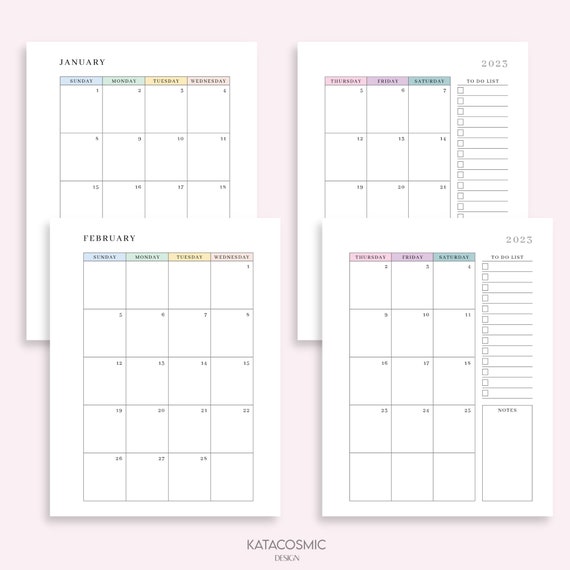 2023 Monthly Planner Printable, Dated Month on 2 Pages, 2023 Calendar,  Month at a Glance, Monthly Agenda A4/a5/letter/half, Instant Download - Etsy