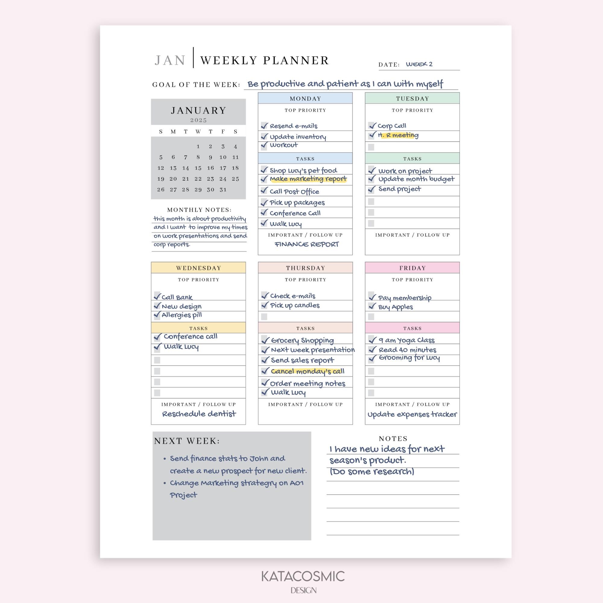 2025 Weekly Work Planner Printable, Minimalist Weekly Schedule, Week at ...