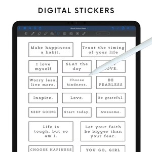 Black and White Minimalist Stickers for Goodnotes, Motivational Quotes PNG, Digital Sticker Quotes Inspirational, Notability PDF Planners image 3