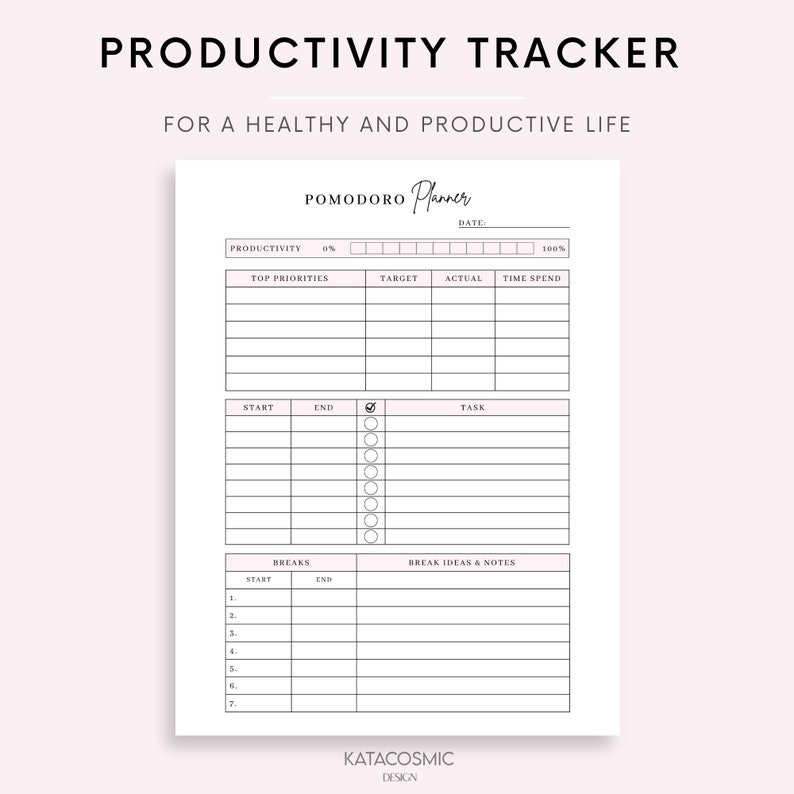 Simple Pomodoro Planner Printable | Study Session Planner ...