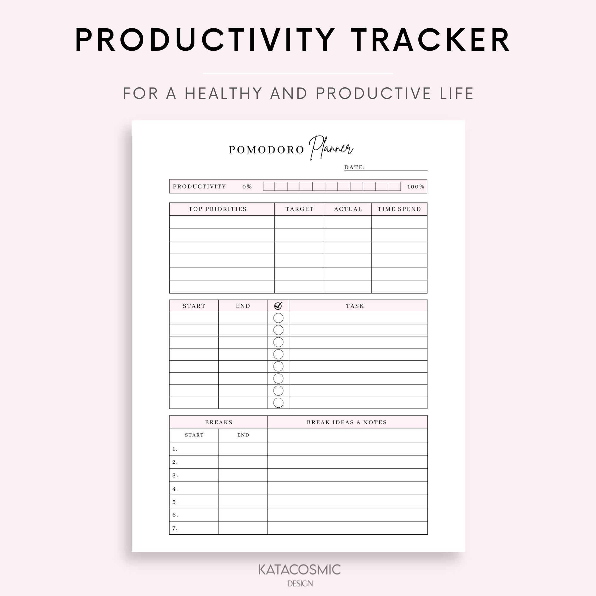 Simple Pomodoro Planner Printable | Study Session Planner ...