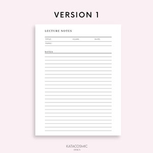 Printable Lecture Notes, Note Taking Template, College Student Lined ...